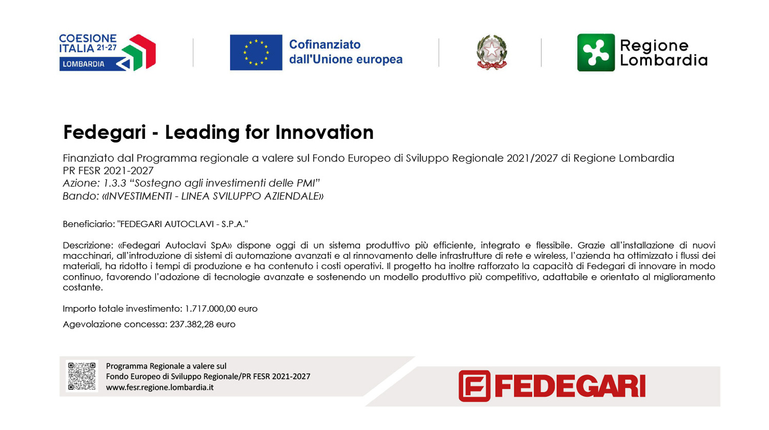 Fedegari-Business Development Program